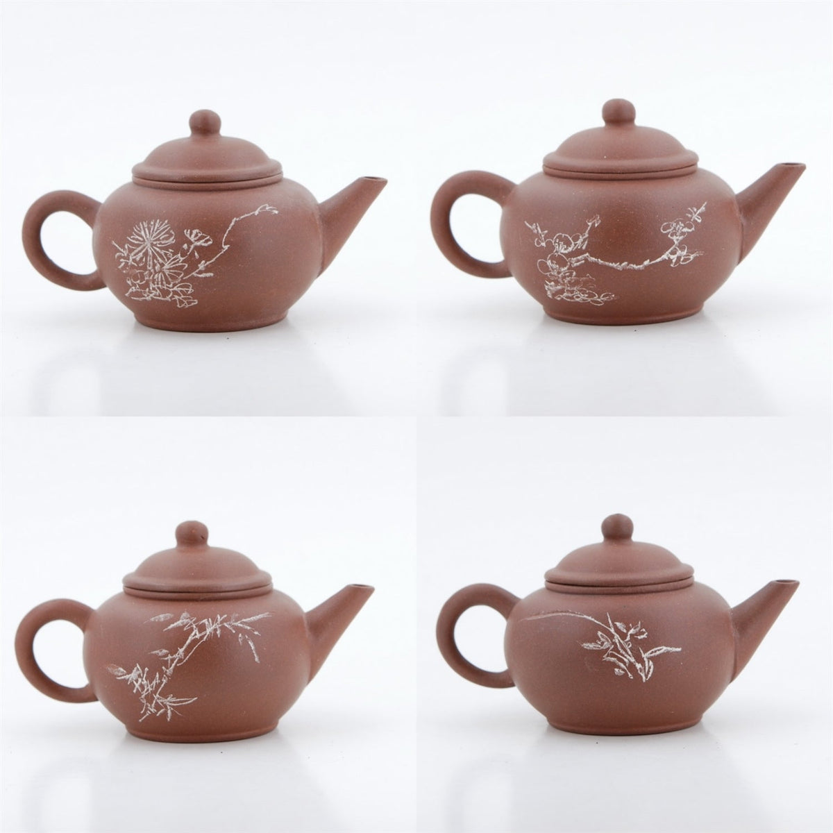Yixing 1980's #12 Zini Flower and Poem Series Set of 4 Yixing Teapots - Mei Lan Zhu Qu (Plum, Orchid, Bamboo, Chrysanthemum)