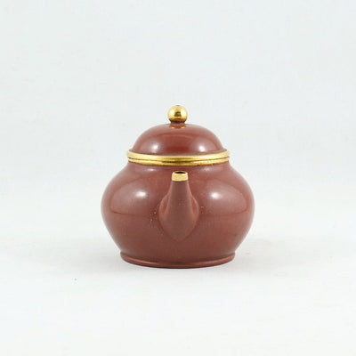 Yixing Gold Mounted Shuimo Polished Pear Shape Chinese Teapot