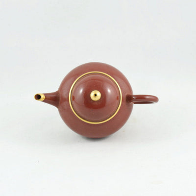 Yixing Gold Mounted Shuimo Polished Pear Shape Chinese Teapot