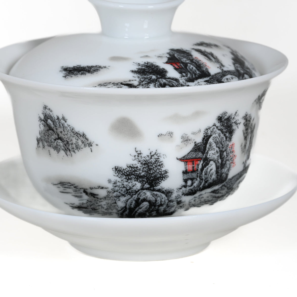 Porcelain Gray Color Landscape Gaiwan