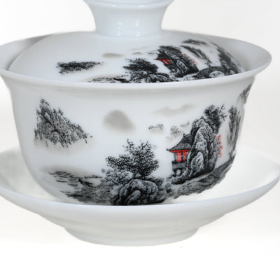 Porcelain Gray Color Landscape Gaiwan