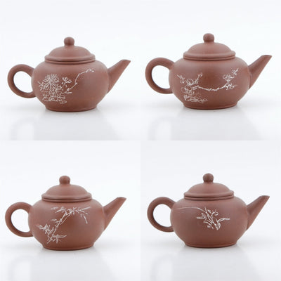 Yixing 1980's #6 Zini Flower and Poem Series Set of 4 Yixing Teapots - Mei Lan Zhu Qu (Plum, Orchid, Bamboo, Chrysanthemum)