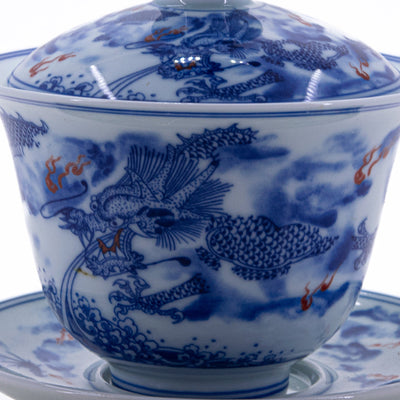 Blue and White Underglaze Red Porcelain Dragon Design Gaiwan #4a