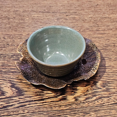 Old Style Reddish Copper-Brown Lotus Flower Pattern Saucer